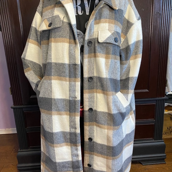 Ladies brown & grey plaid jacket Sz. L - Picture 9 of 14